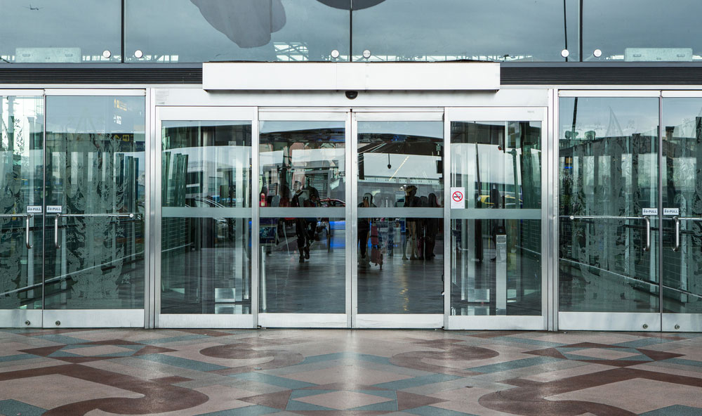 Airport terminal building gate entrance and automatic glass door