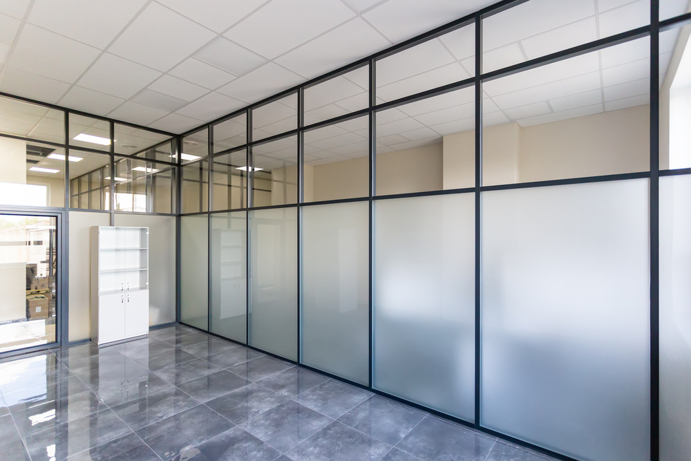 Commercial glass partition in a modern office building
