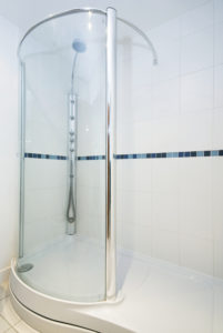 Glass shower door for small bathroom