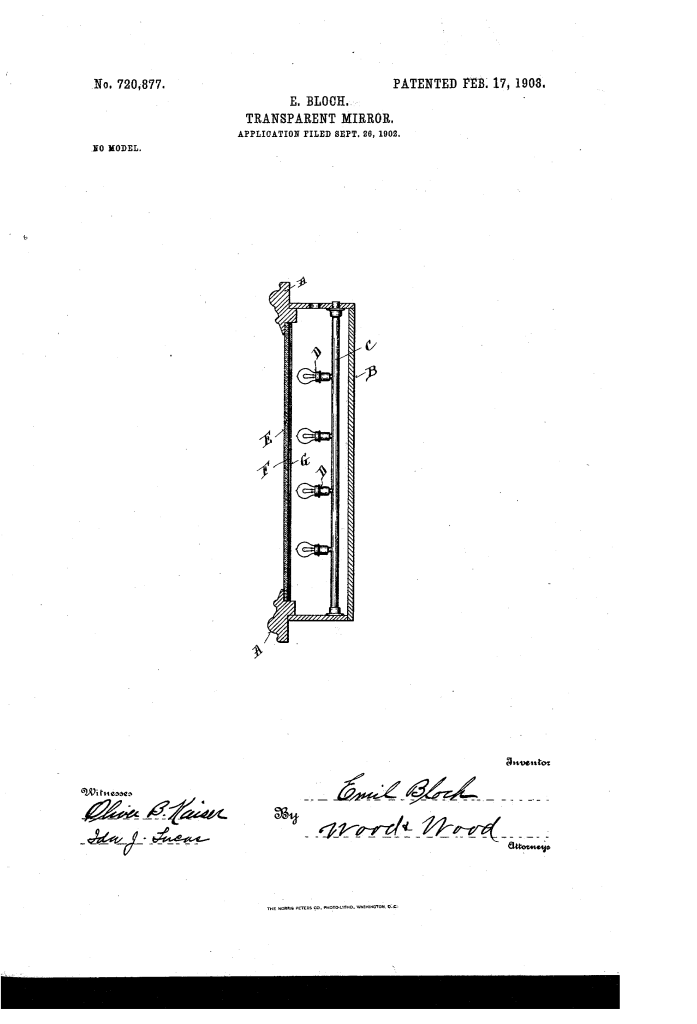 Original patent design for a transparent mirror
