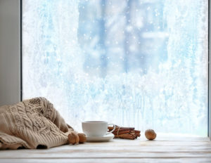 Coffee Cup In Front of Frosty Window, window glass replacement