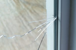 Crack spreading through commercial glass window