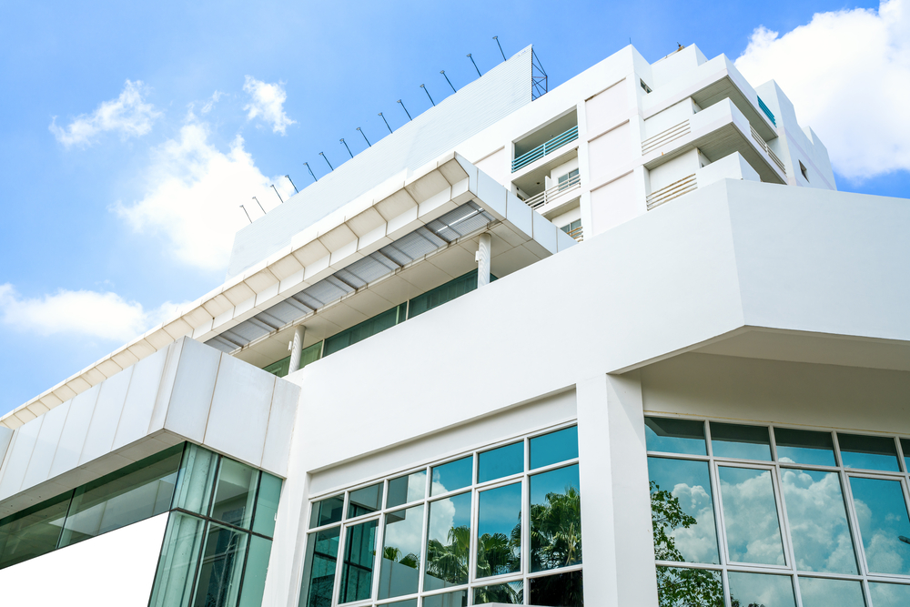 Modern public hospital with safety and security glass