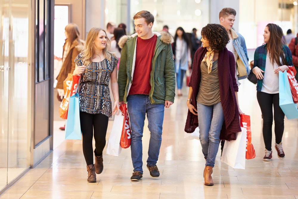 Customers in a high-traffic shopping center