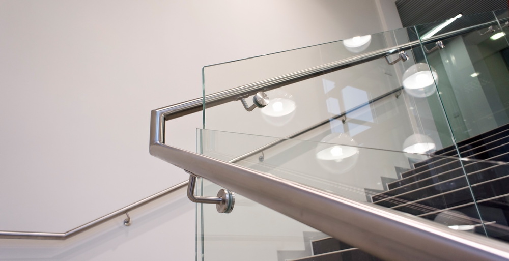 Laminated glass installed for a stairway railing