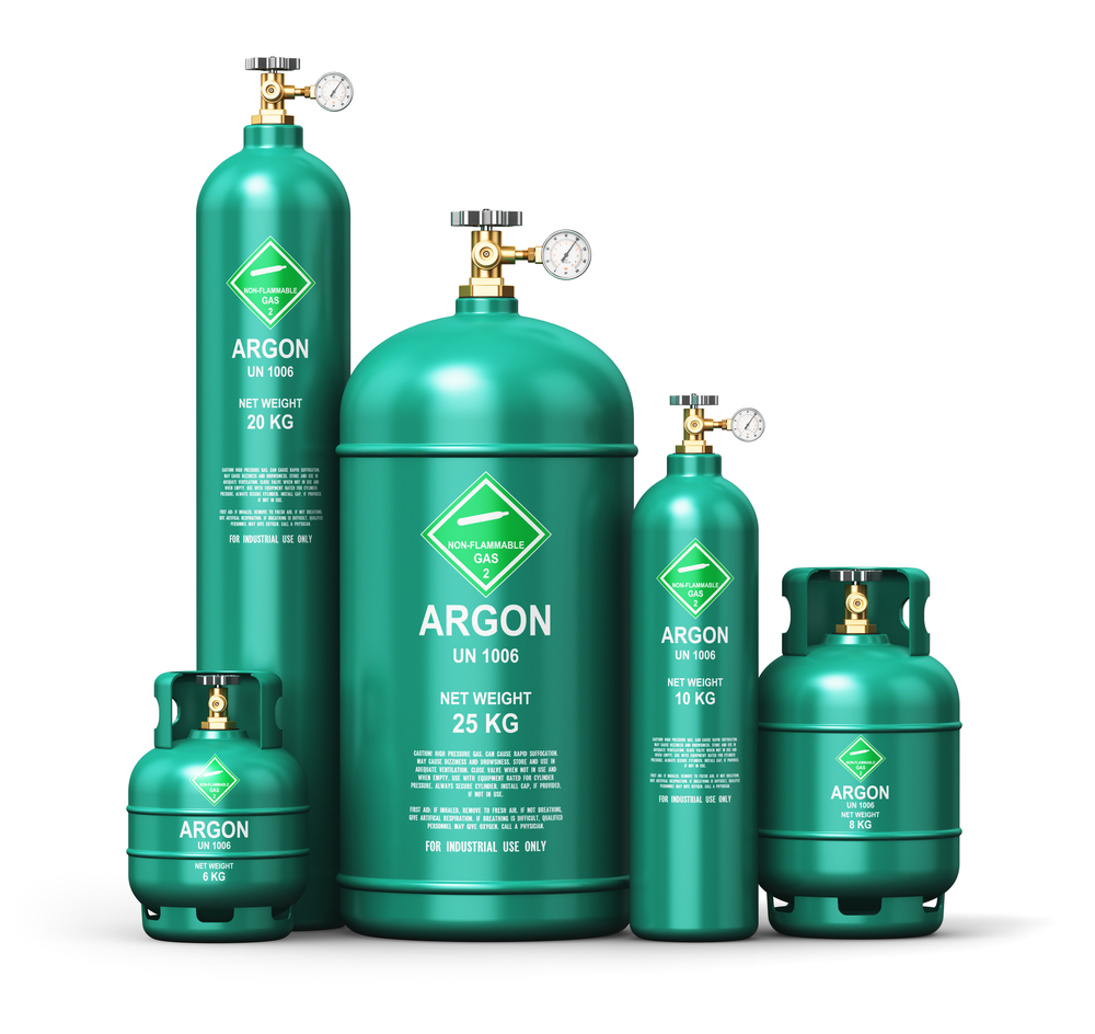 Argon gas containers used to fill IGUs